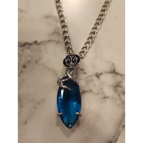 Final Fantasy Blue Crystal Pendant Necklace With Silver-Tone Chain - Picture 1 of 5